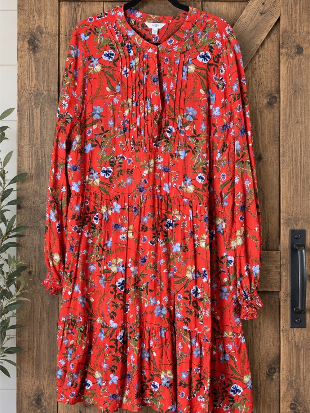 Terra & Sky Red Orange Floral Tiered Midi Dress